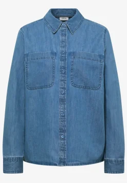 Blouse met overhemdkraag in denimlook