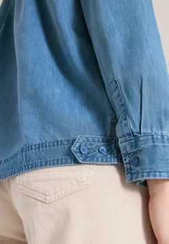 Blouse met overhemdkraag in denimlook