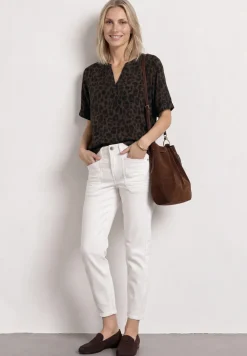 Blouse shirt met gespleten hals en print