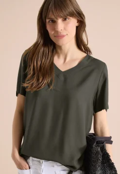 Blouse shirt met V-hals en knoop