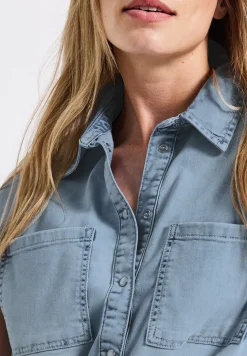 Blouse van denim met gebleekte look