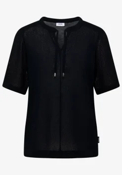 Blouse met korte mouwen, gespleten hals en linten
