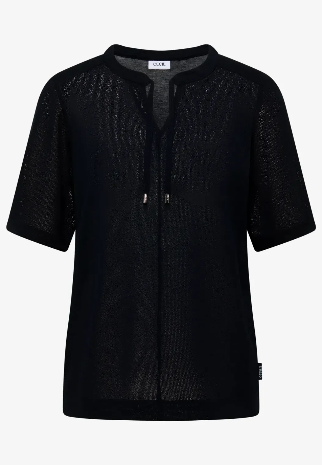 Blouse met korte mouwen, gespleten hals en linten