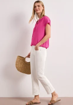 Blouseshirt met gespleten hals en smokdetail