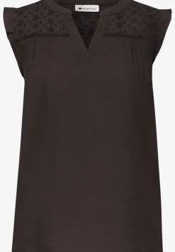 Blousetop met gespleten hals en shiffley-details
