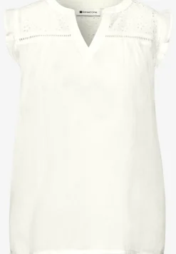 Blousetop met gespleten hals en shiffley-details