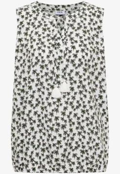 Blousetop met gespleten hals en palmboomprint