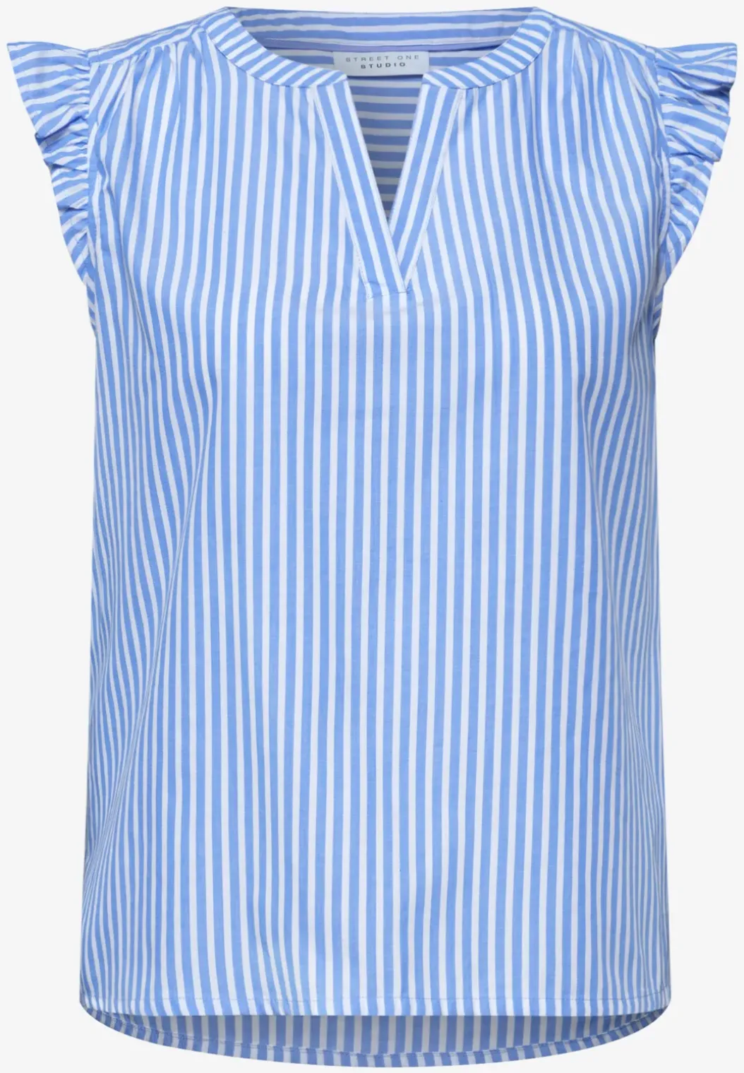 Blousetop met gespleten hals en volants