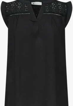 Blousetop met gespleten hals en shiffley-details