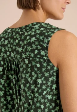 Blousetop met gespleten hals en palmboomprint
