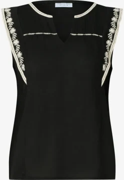 Blousetop met gespleten hals en borduursel