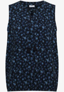Blousetop met gespleten hals en palmboomprint