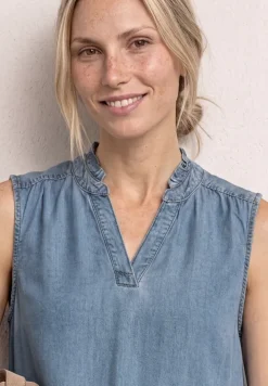 Blousetop met ruches in denimlook