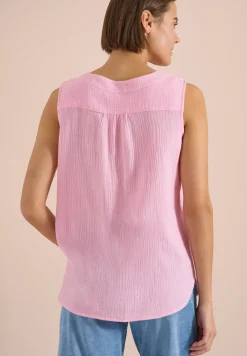 Blousetop met V-hals van mousseline