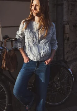 Blouson met strepen en borduursel