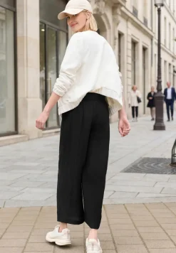 Broek met wijde pijpen in linnenlook Mid Waist
