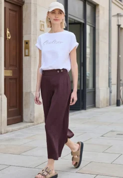 Broek met wijde pijpen in linnenlook Mid Waist