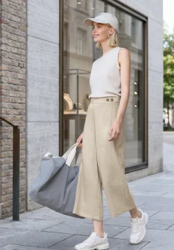Broek met wijde pijpen in linnenlook Mid Waist