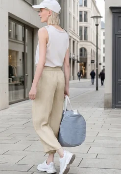 Broek met wijde pijpen in linnenlook Mid Waist