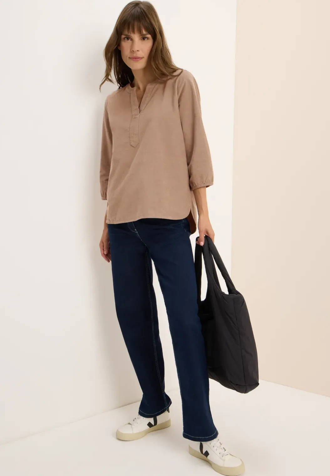 Corduroy blouse met gespleten hals
