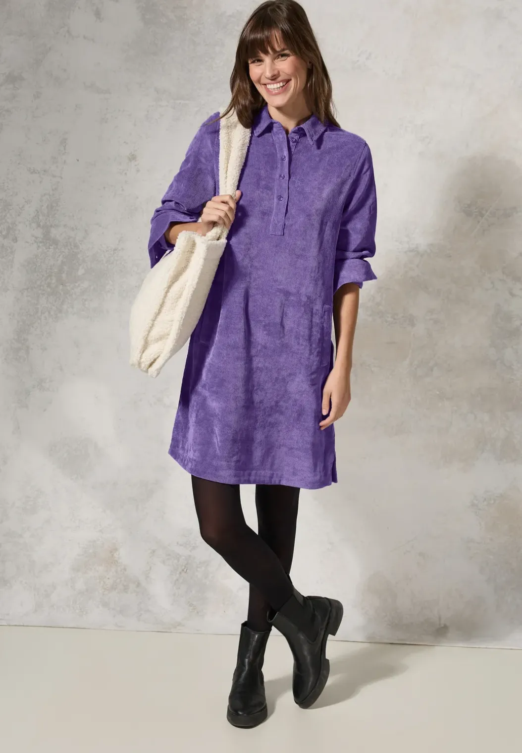Corduroy jurk in effen kleur