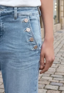 Cropped jeans met Wide Legs en knoopdetail