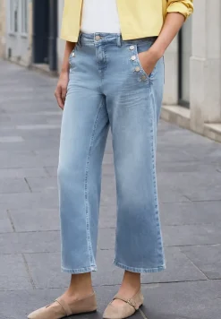 Cropped jeans met Wide Legs en knoopdetail
