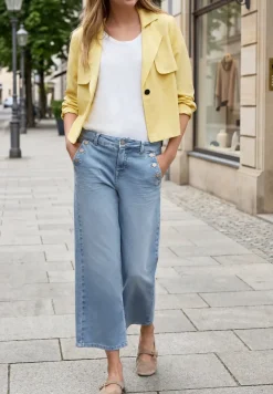 Cropped jeans met Wide Legs en knoopdetail