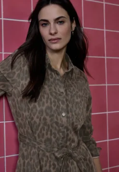Denim jurk met leopatroon
