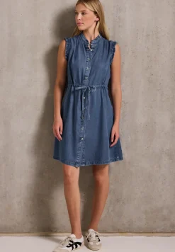 Denim jurk met ruches