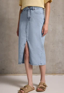 Denim rok met gebleekte look
