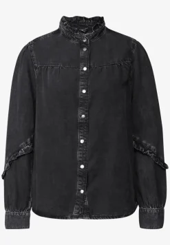 Denim blouse met ruches