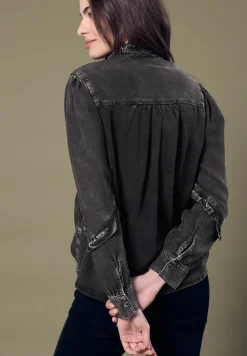 Denim blouse met ruches
