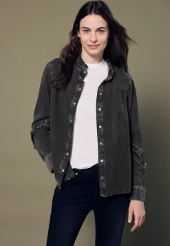 Denim blouse met ruches