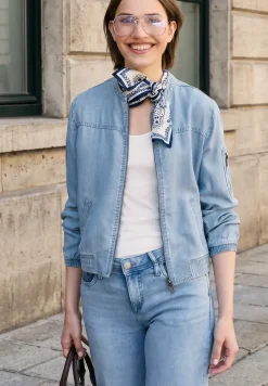 Denim-look blouson met ronde hals