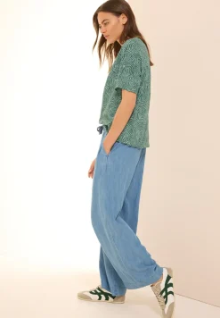 Gedessineerde blouse met gespleten hals
