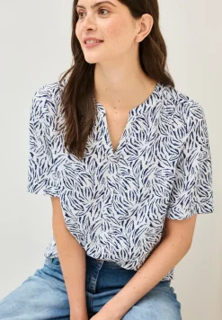 Gedessineerde blouse met gespleten hals