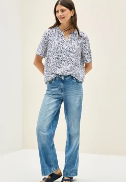 Gedessineerde blouse met gespleten hals
