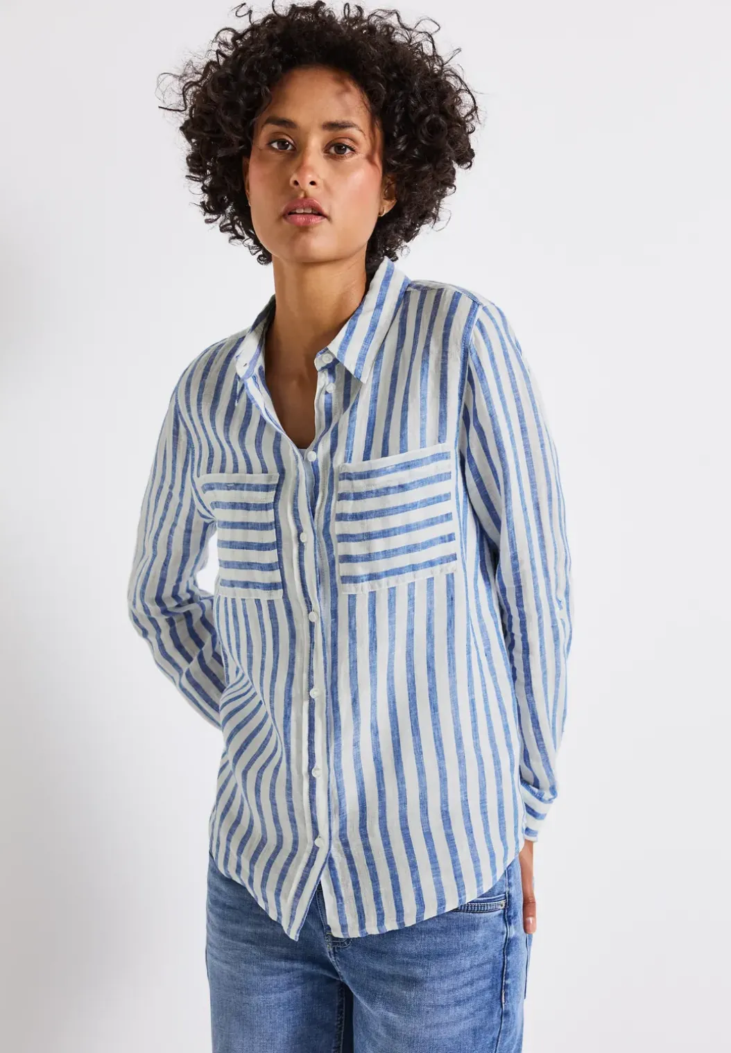 Gestreept linnen overhemd blouse