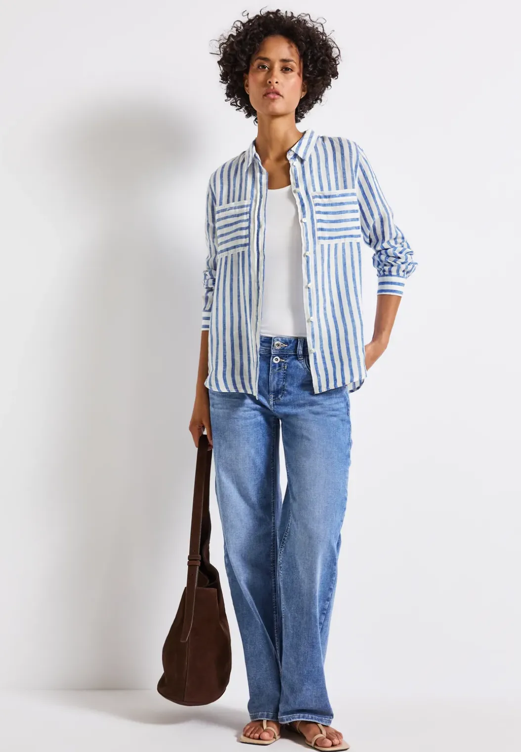 Gestreept linnen overhemd blouse