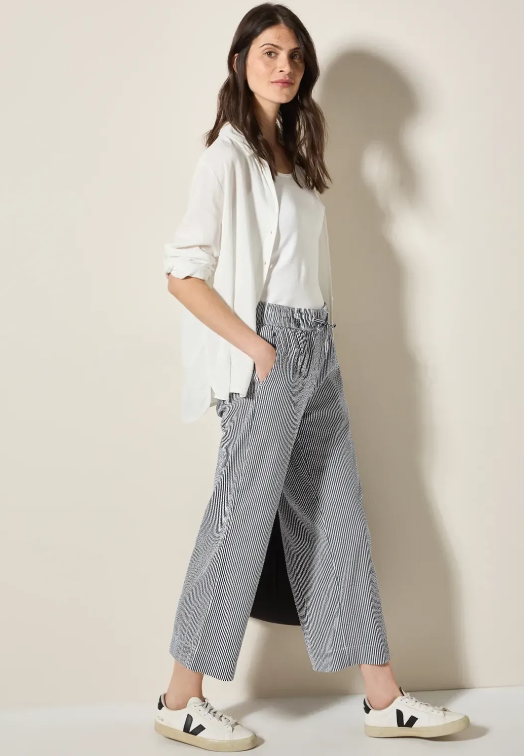 Gestreepte seersucker broek