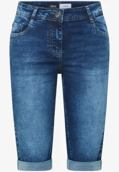 High Waist denim shorts met slanke pijpen in Slim Fit