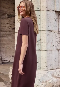 Jersey midi-jurk met pofmouwen