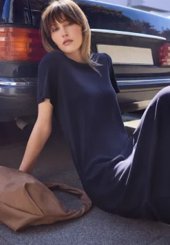 Jersey midi-jurk met pofmouwen