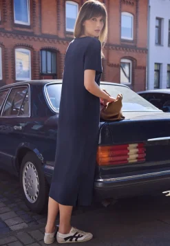 Jersey midi-jurk met pofmouwen