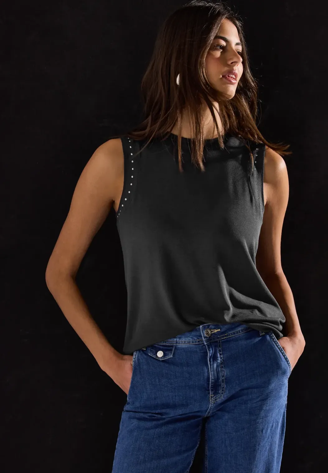 Jersey top met studs