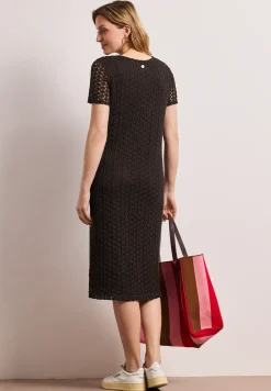 Kanten midi-jurk in effen kleur