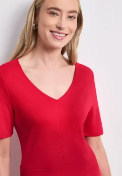 Knielange jersey jurk met korte mouwen