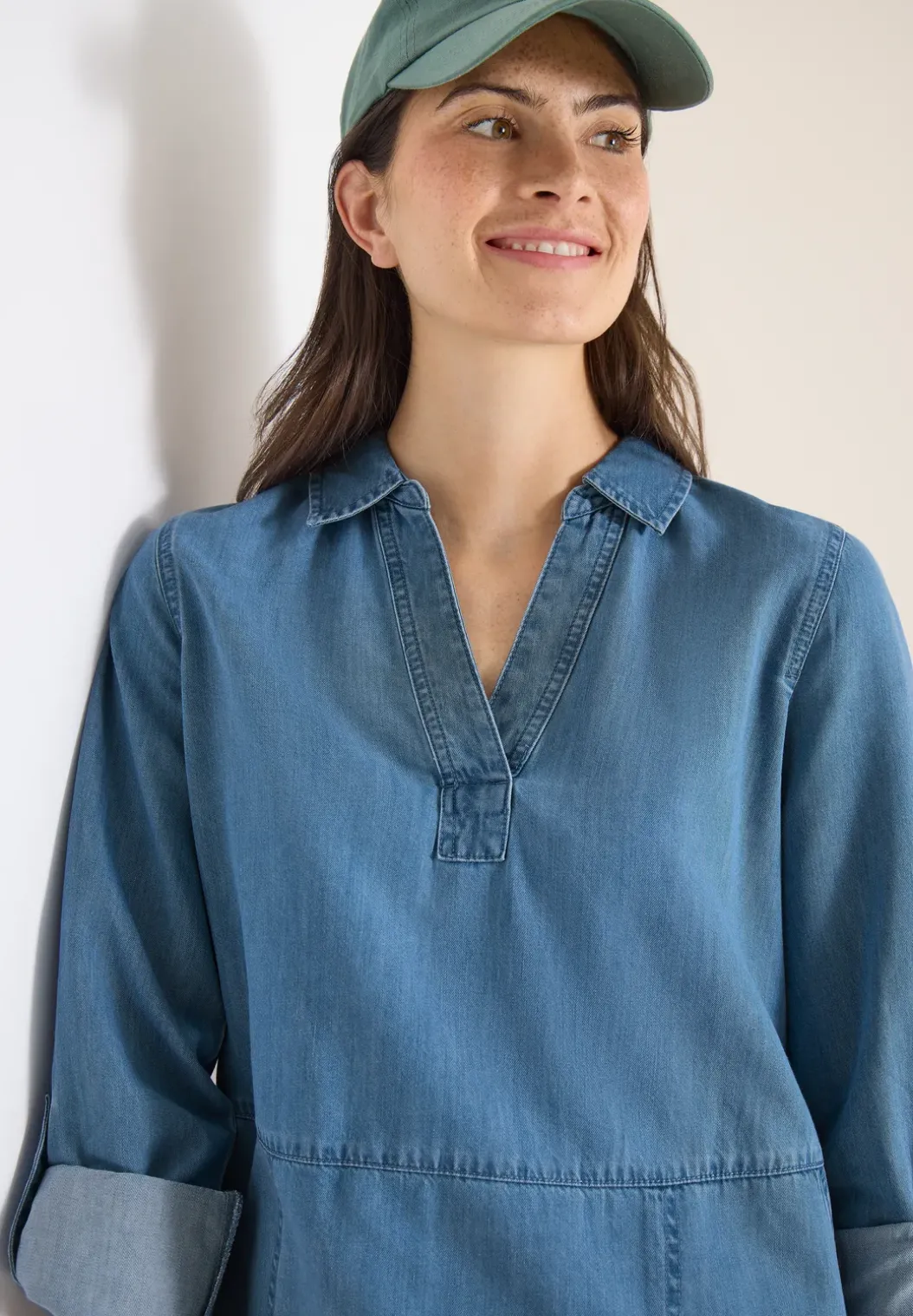 Knielange jurk in denimlook