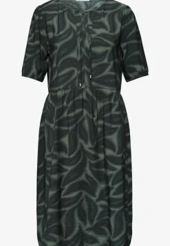Knielange jurk met gespleten hals en print